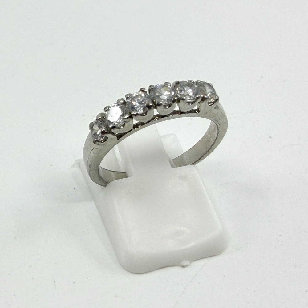 Silver Tone Five Stone Band Ring Sparkle Minimalist Stacking Band Promise Ring